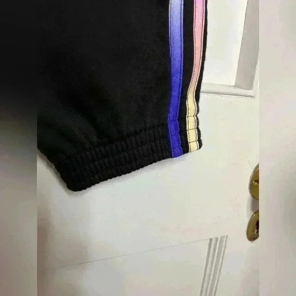 BNWOT Girl’s Adidas Sweats in Black w  Pink,Purple, Blue and Yellow Side Stripe - Picture 5 of 10